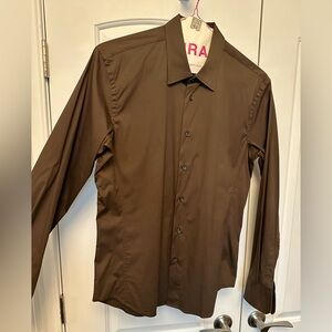 Zara Men's Dark Olive / Brown Dress Shirt